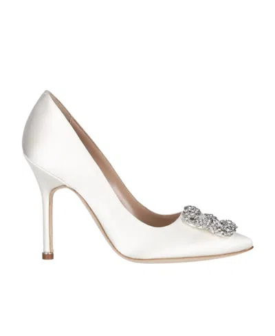 Manolo Blahnik Hangisi Satin Pumps In White