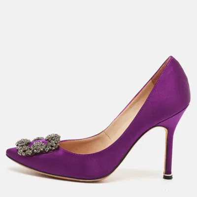Pre-owned Manolo Blahnik Hangisi Size 35.5 Purple Satin Pumps