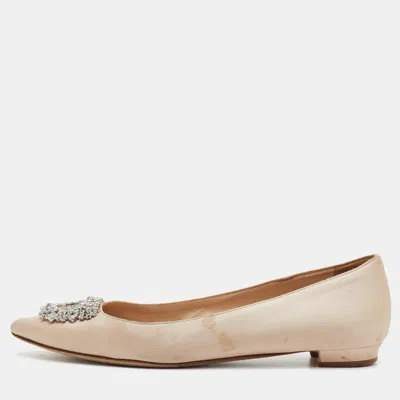 Pre-owned Manolo Blahnik Hangisi Size 36.5 Light Peach Satin Ballet Flats In Orange