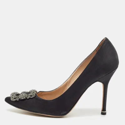 Pre-owned Manolo Blahnik Hangisi Size 37 Black Satin Pumps