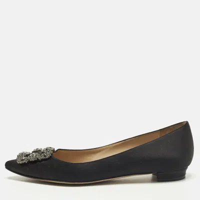Pre-owned Manolo Blahnik Hangisi Size 38 Black Satin Ballet Flats