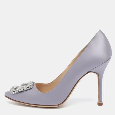 Pre-owned Manolo Blahnik Hangisi Size 38 Purple Satin Pumps