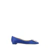 Manolo Blahnik Hangisi Crystal-embellished Satin Point-toe Flats In Blue