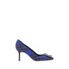 Manolo Blahnik Hangisi 70 Crystal-embellished Checked Wool Pumps In Blue