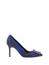 Manolo Blahnik Hangisi 70 Crystal-embellished Checked Wool Pumps