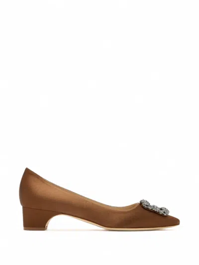 Manolo Blahnik Hangisibar Crystal-buckle Pumps In Brown