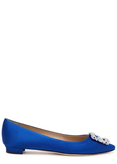Manolo Blahnik Hangisiflat 10 Silk-satin Flats In Blue