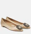 Manolo Blahnik Hangisiflat 70 Embellished Satin Ballet Flats In Brown