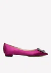Manolo Blahnik Hangisiflat Crystal Buckle Satin Flats In Fuchsia