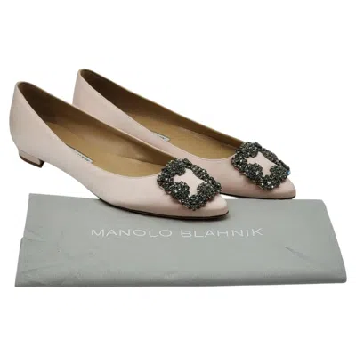 Pre-owned Manolo Blahnik Hangisiflat Jewel Buckle Ballet Flats Light Pink Eu 35 Us 5 - New
