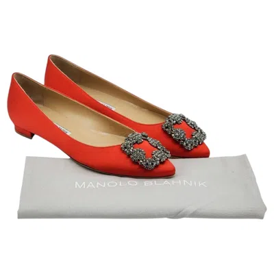 Pre-owned Manolo Blahnik Hangisiflat Jewel Buckle Flats Pumps Red Eu 35 Us 5 - Nwob