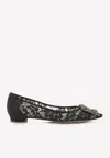 Manolo Blahnik Hangisiflat Lace Crystal Buckle Flats In Black