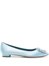 Manolo Blahnik Hangisiflat Satin Ballerina Shoes In Blue