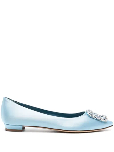 Manolo Blahnik Hangisiflat Satin Ballerina Shoes In Blue