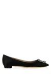 Manolo Blahnik Hangisi Fmc Crystal Buckle Satin Flats In Blck