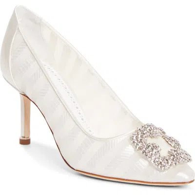 Manolo Blahnik Hangisila 70 Leather And Mesh Pumps In White