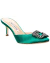 Shop Manolo Blahnik Hangisimu 50 Satin Mule In Green