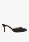 Manolo Blahnik Hangisimu 70 Satin Mules With Fmc Crystal Buckle In Black