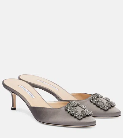 Manolo Blahnik Hangisimu Embellished Satin Mules