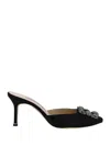 Manolo Blahnik Hangisimu 70 Satin Mules With Fmc Crystal Buckle In Blck