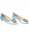 Manolo Blahnik Hangisimu Satin Flat (authentic ) In Blue