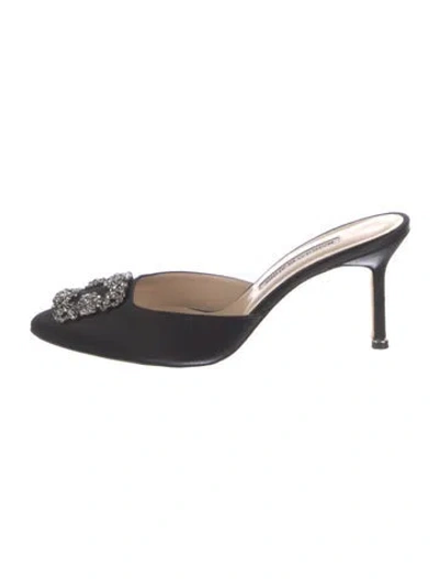 Pre-owned Manolo Blahnik Hangisimu Satin Mules In Black