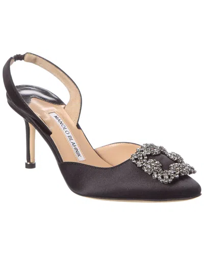 Manolo Blahnik Hangisli 70 Satin Slingback Pump In Black