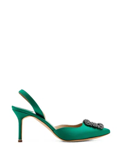Manolo Blahnik Hangisli Crystal-buckle Slingback Pumps In Black