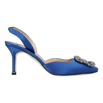 Manolo Blahnik Hangisli Slingback Pumps 85mm Blue