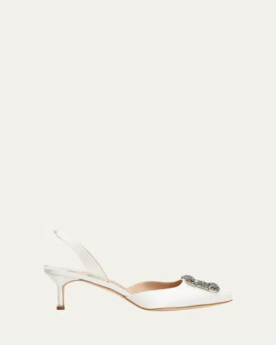 Manolo Blahnik 70mm Hangisli Satin Pumps In Cream