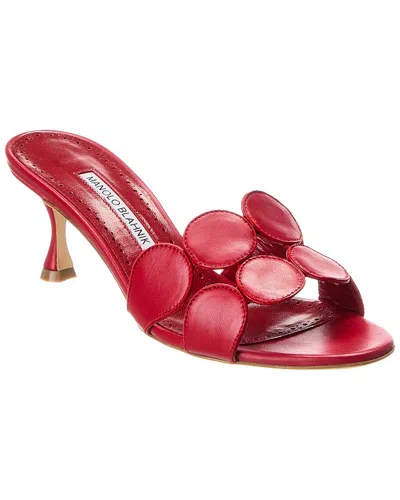 Manolo Blahnik Haribalmu 50 Leather Mule In Red