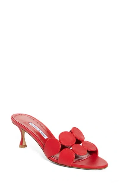 Manolo Blahnik Haribalmu Kitten Heel Sandal In Red