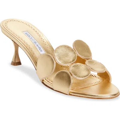 Manolo Blahnik Haribalmu Kitten Heel Sandal In Gold