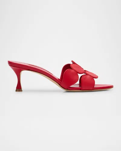 Manolo Blahnik Haribalmu Leather Slide Sandals In Red