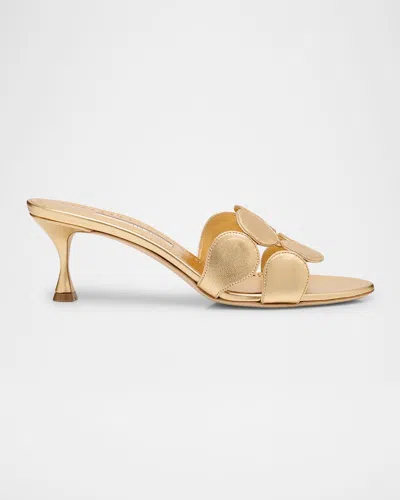 Manolo Blahnik Haribalmu Metallic Stiletto Slide Sandals In Gold