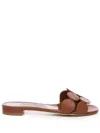Manolo Blahnik Circle-cut Leather Flat Slide Sandals In Brown