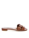 Manolo Blahnik Circle-cut Leather Flat Slide Sandals In Brown