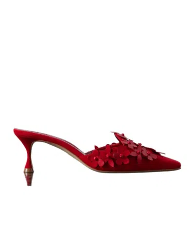 Manolo Blahnik Harnes 50 Appliquéd Suede Mules In Red