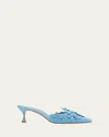 Manolo Blahnik Harnes Flower Suede Kitten-heel Mules In Blue