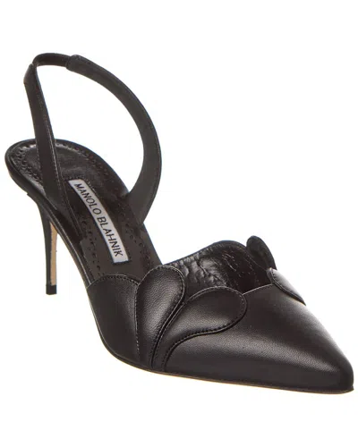 Manolo Blahnik Hatsibsli 70 Leather Slingback Pump In Black