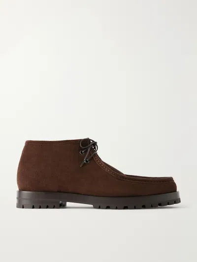 Manolo Blahnik Hawick Suede Lace-up Boots In Brown