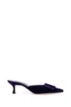 Manolo Blahnik Kitten Heel Mules In Navy Blue Suede In Purple
