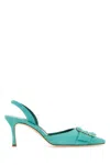 Manolo Blahnik Suede Pumps With Embellished Detail And Kitten Heel In Blue