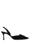 Manolo Blahnik 70mm Maysli Suede Slingback Pumps In Black