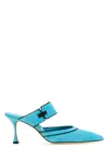 Manolo Blahnik Brontiamusa Mules With Strap And Stiletto Heel In Blue