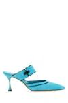Manolo Blahnik Brontiamusa Mules With Strap And Stiletto Heel In Blue