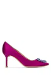Manolo Blahnik Embellished Satin Pumps In Dpnk