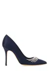 Manolo Blahnik Jewelry Decorated High Heels In Navy