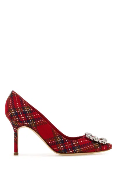 Manolo Blahnik 90mm Hangisi Pumps In Red/green