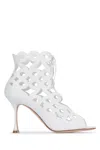Manolo Blahnik Taralo Pointed Toe Cut-out Leather Pumps In Whit